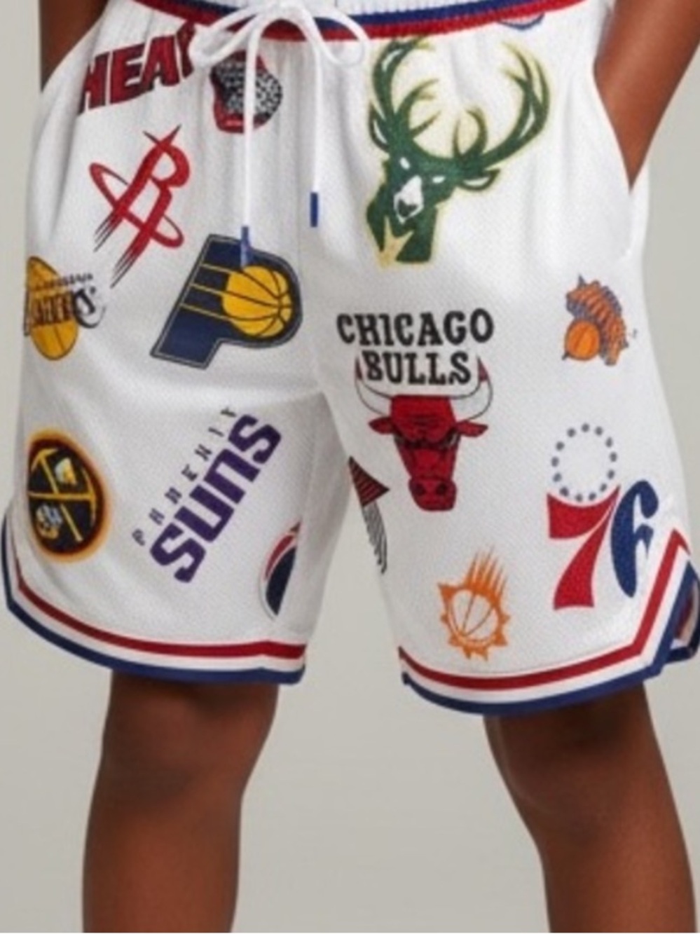 NEW•NBA Unique Team Logo Mash Up White Mesh Shorts •M